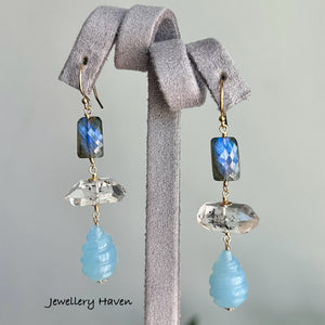 Icy blue aquamarine tier drop earrings
