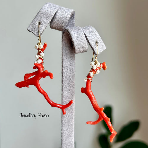 Red branch coral earrings