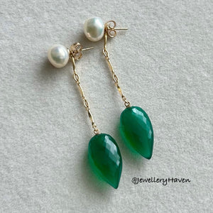 Green onyx detachable dangle earrings #2