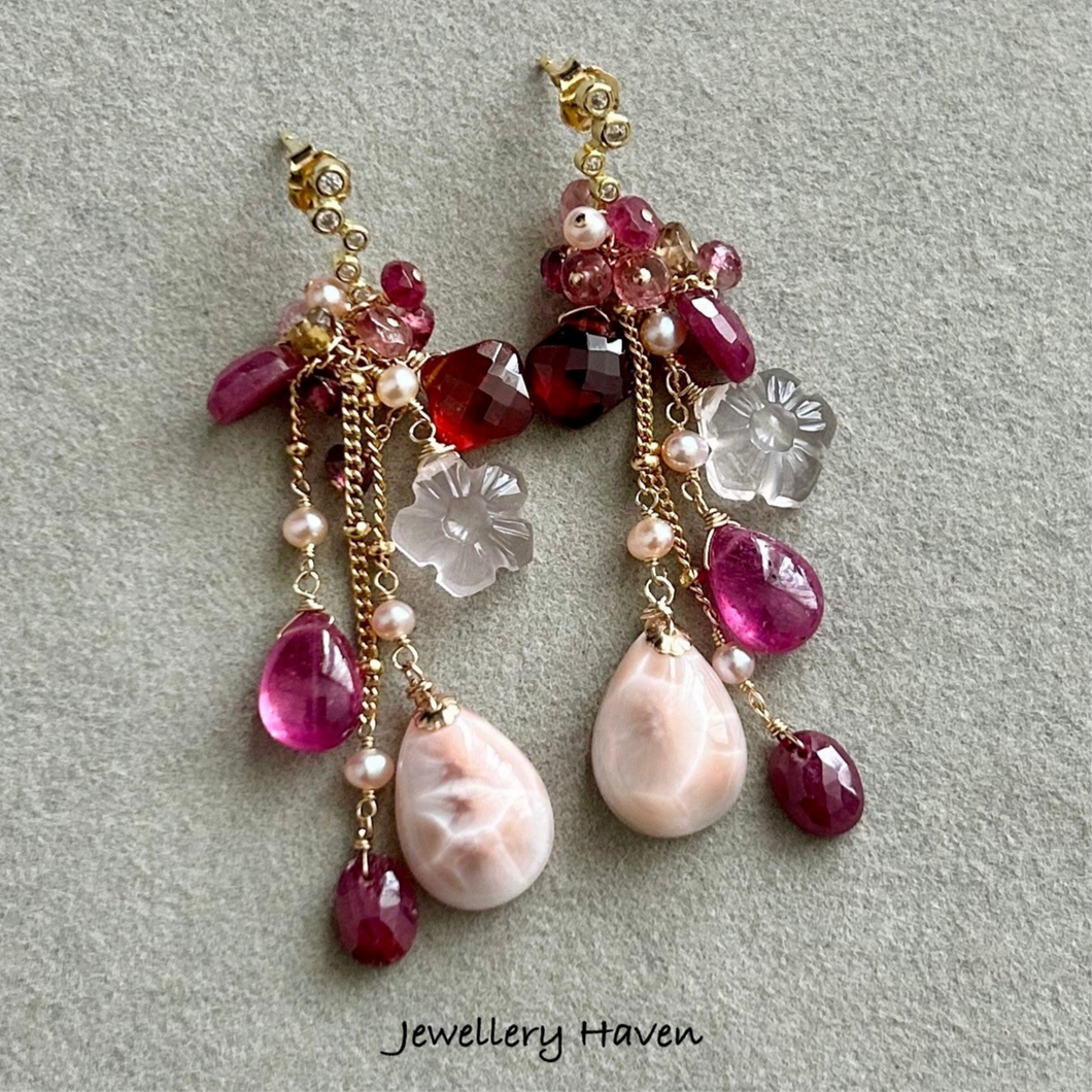 Pink natrolite tassel earrings