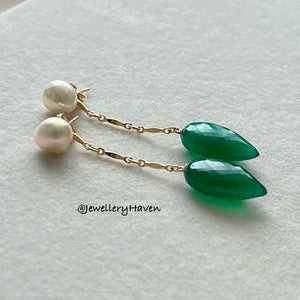 Green onyx detachable dangle earrings #2