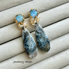 Load image into Gallery viewer, Labradorite and marcasite agate earrings