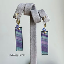Load image into Gallery viewer, Baguette cut rainbow fluorites earrings