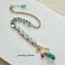 Load image into Gallery viewer, Teal green fluorite with amethyst and apatite necklace