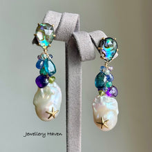 Load image into Gallery viewer, Iridescent starfish baroque pearl and abalone shell earrings