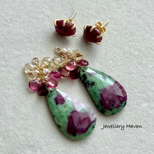 Load image into Gallery viewer, Ruby zoisite and ruby studs earrings (detachable style)