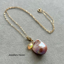 Load image into Gallery viewer, Metallic iridescent pink purplish baroque pearl and Ethiopian opal necklace