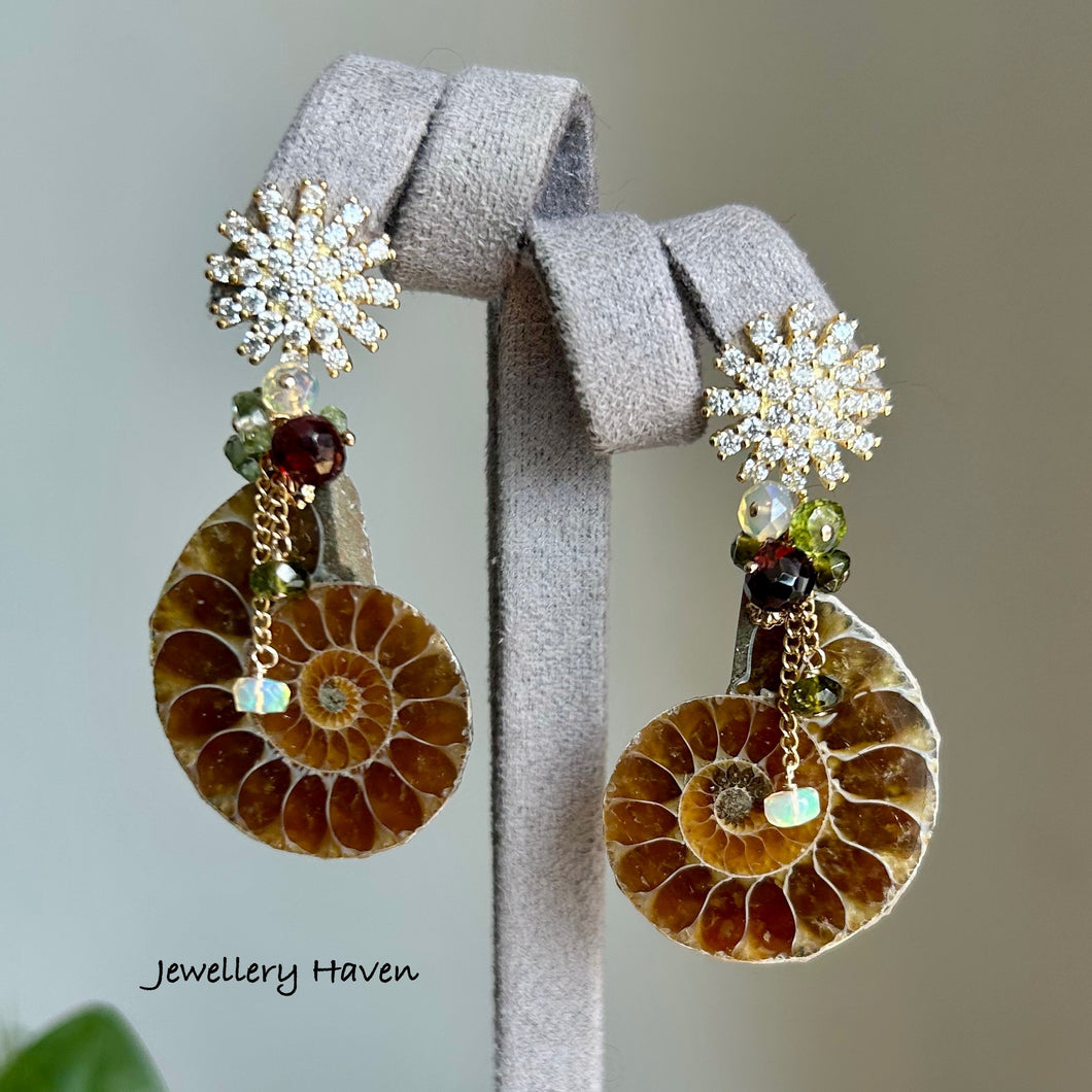 Ammonite CZ studs earrings