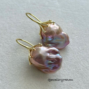 Metallic iridescent baroque pearl earrings