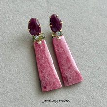 Load image into Gallery viewer, Rhodonite and Ruby stud earrings (detachable dangle)