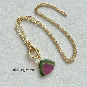 Reserved for E … Watermelon tourmaline toggle necklace