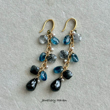 Charger l'image dans la galerie, Reserved for M … Black rutilated quartz and teal moss kyanite earrings