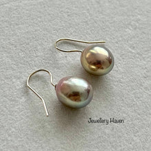Load image into Gallery viewer, Chic metallic gold iridescent Edison pearl earrings (14k Gold filled)
