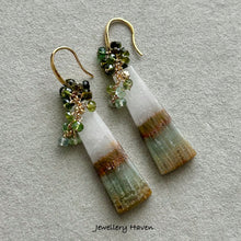 Load image into Gallery viewer, Cacoxenite rutile and green tourmaline earrings