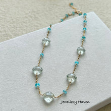 Load image into Gallery viewer, Green amethyst and Caribbean blue apatite necklace