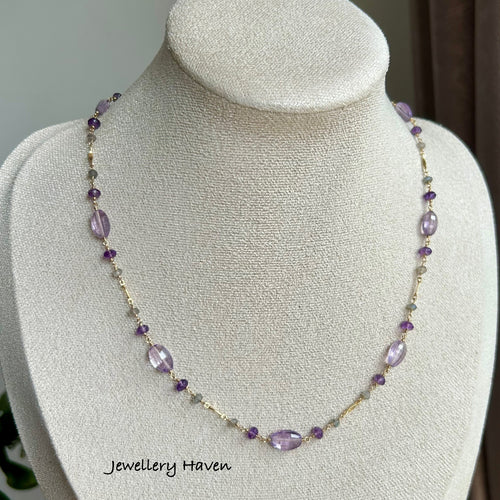 Pink amethyst, amethyst and labradorite necklace