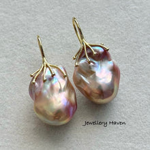 Load image into Gallery viewer, Metallic iridescent baroque pearl earrings #7