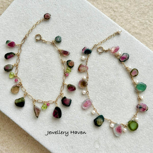 Watermelon tourmaline charm bracelet