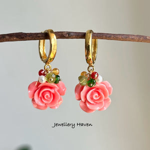 Pink conch flower hoops