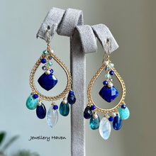 Load image into Gallery viewer, Lapis lazuli, moonstone, larimar, kyanite chandelier earrings