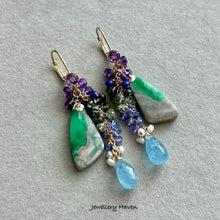 Charger l'image dans la galerie, Variscite, aquamarine, amethyst, tourmaline earrings