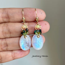 Load image into Gallery viewer, Oval moonstone and tourmaline earrings