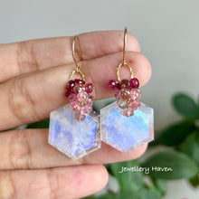 Load image into Gallery viewer, {Reserved} Blue flash moonstone and pink tourmaline earrings