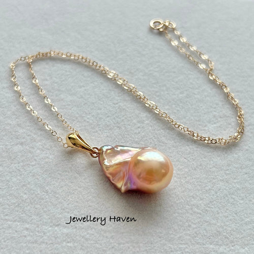 Metallic iridescent baroque pearl pendant necklace #1