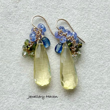 Load image into Gallery viewer, Elongated drop lemon quartz earrings