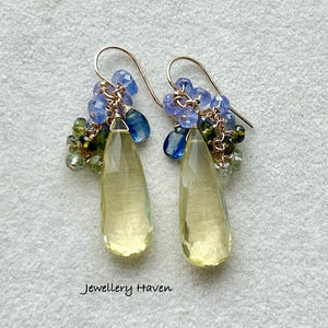 Elongated drop lemon quartz earrings