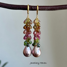 Load image into Gallery viewer, Tourmaline and purplish Edison pearl earrings