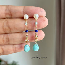 画像をギャラリービューアに読み込む, Larimar and round pearl studs earrings (detachable style)