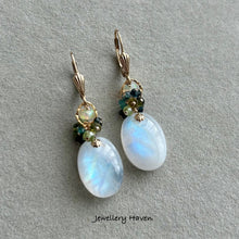Load image into Gallery viewer, Oval moonstone and tourmaline earrings