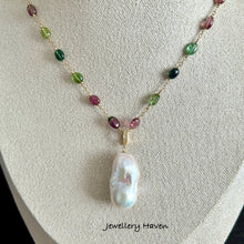 Load image into Gallery viewer, Ombre tourmaline and lustrous baroque pearl necklace