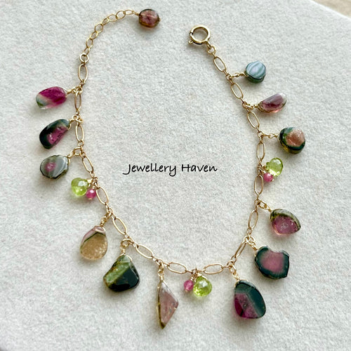 Watermelon tourmaline charm bracelet