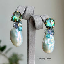 Load image into Gallery viewer, Baroque pearl and abalone shell stud earrings (detachable)
