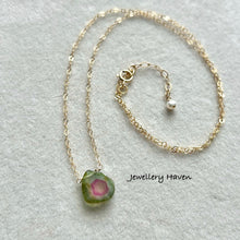 Load image into Gallery viewer, Watermelon tourmaline slice necklace #1 Gold