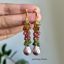 Load image into Gallery viewer, Tourmaline and purplish Edison pearl earrings
