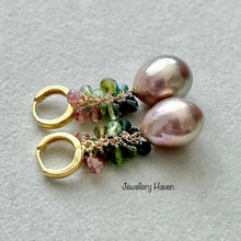 Load image into Gallery viewer, Tourmaline and Edison pearl earrings