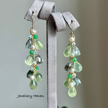 Load image into Gallery viewer, Prehnite and moss aquamarine earrings (winter theme)