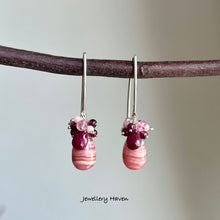 Load image into Gallery viewer, Rhodochrosite, ruby earrings (925 silver)