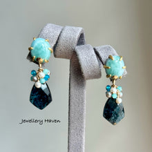 Load image into Gallery viewer, Teal moss kyanite with larimar studs earrings