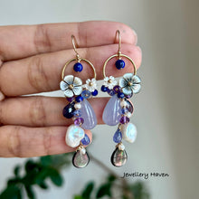 Carica l'immagine nel visualizzatore di Gallery, Chalcedony, lapis lazuli, tanzanite, mother of pearl earrings