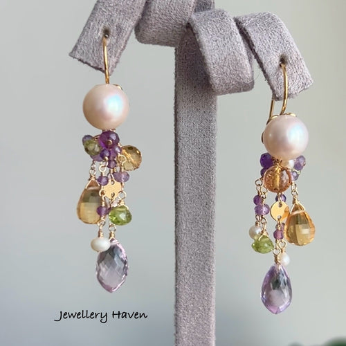 Summer wisteria detachable pearl gemstone earrings