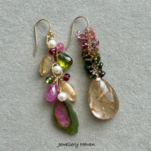 Load image into Gallery viewer, Watermelon tourmaline and golden rutilated quartz earrings