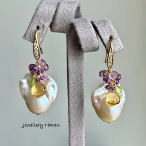 Summer wisteria baroque pearl earrings