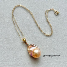 Load image into Gallery viewer, Metallic iridescent baroque pearl pendant necklace #1