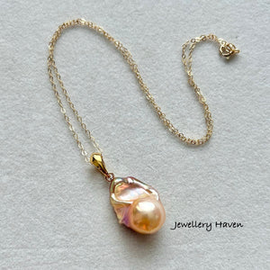 Metallic iridescent baroque pearl pendant necklace #1