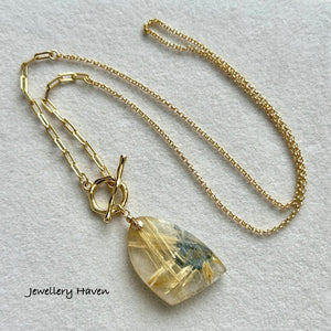 Golden rutilated quartz toggle necklace