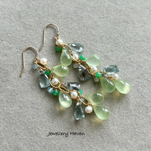 Load image into Gallery viewer, Prehnite and moss aquamarine earrings (winter theme)